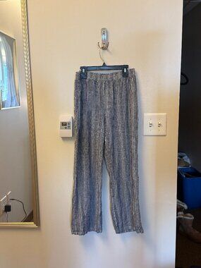 blue striped linen style pants